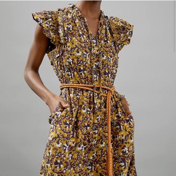 Anthropologie Othilia Aleksia Ruffled Maxi Dress Sz S Cottagecore Embroidered - Picture 4 of 15